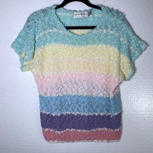 Vintage L Pastel Striped Fairy Kei Chunky Knit Top